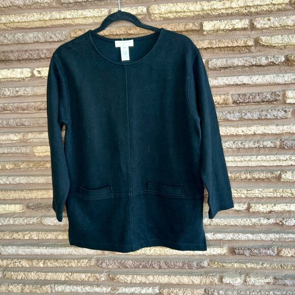 Jones New York Black 100% Cotton Tunic Sweater Slip Pockets NWT Size Petite P - Picture 5 of 7